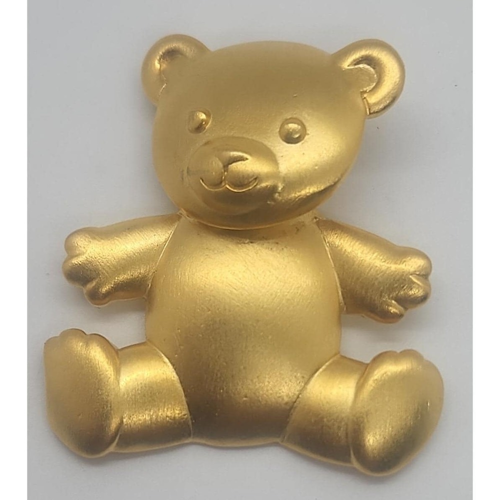 Vintage gold tone JJ Jonette happy teddy BEAR‎ w/ moveable head brooch pin